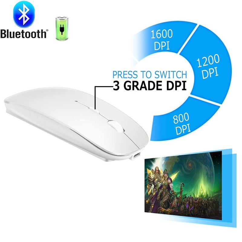 KLO 4 Modes Rechargeable Bluetooth Mouse BT3.0/5.2+USB-2.4G/Type-C,Wireless Mouse for MacBook pro/MacBook air/Laptop/iMac/ipad/Notebook/pc (BT/USB-C White) - Image 2